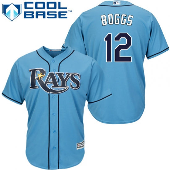 Men's Tampa Bay Rays #12 Wade Boggs Replica Cool Base MLB Jersey Light Blue