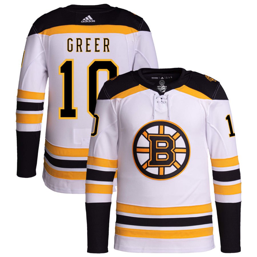 Boston Bruins #10 A.J. Greer White Away Authentic Pro Jersey